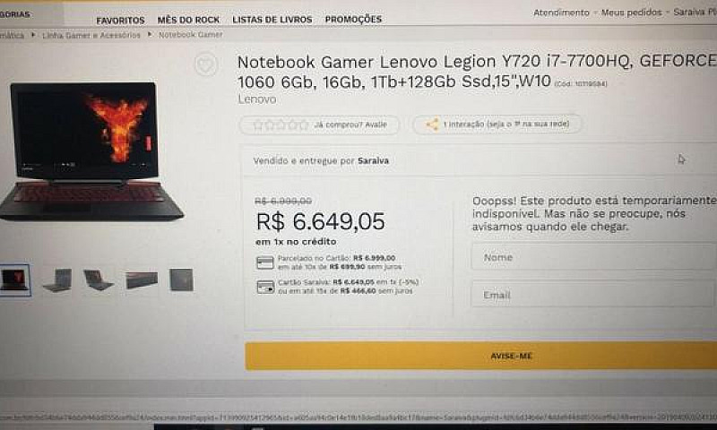Notebook Gamer Lenov...