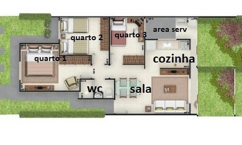 Casa 3Q 60M² Cond Ri...