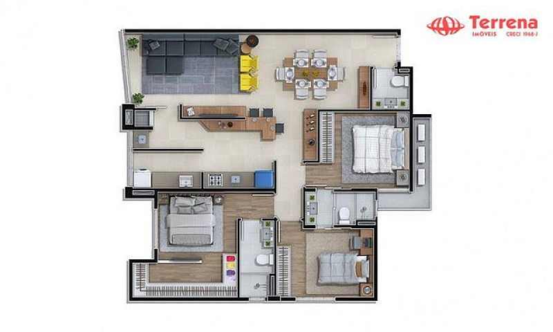 Apartamento Com 3 Do...