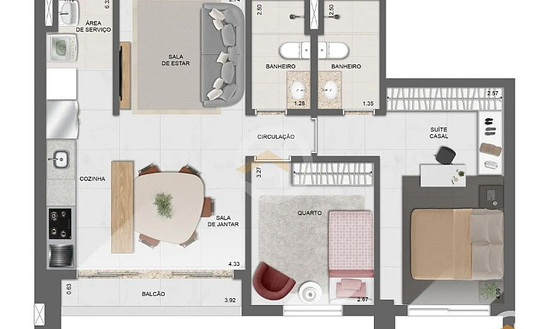 Apartamento 2Q 1Suit...