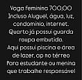 Vaga Feminina/ Quarto 